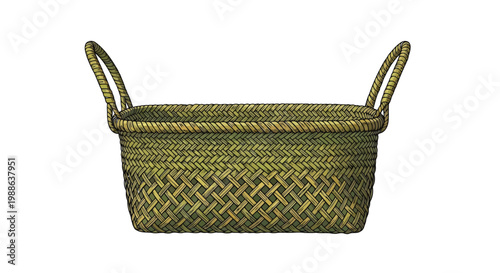 Handwoven basket with two handles isolated on white for rustic home decor or market concept