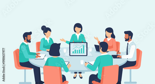 Diverse professionals collaborate around a table, discussing business growth