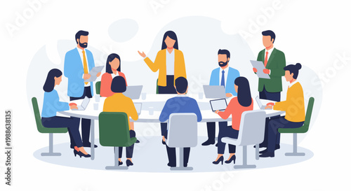 Diverse professionals in a meeting, collaborating around a table, discussing ideas