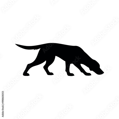 Hunting dog sniffing silhouette vector flat illustration design.
