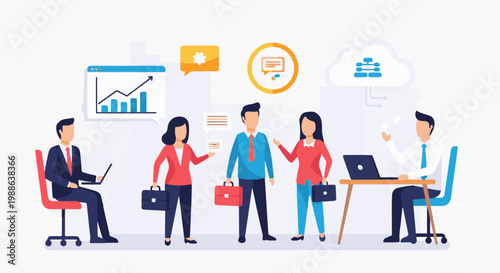 Diverse professionals collaborate on project, discussing data and cloud computing