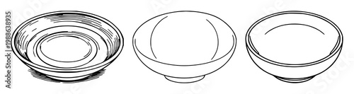 Ceramic plate set with black line art on white background featuring ceramic, plate, design with illustration and vector graphics