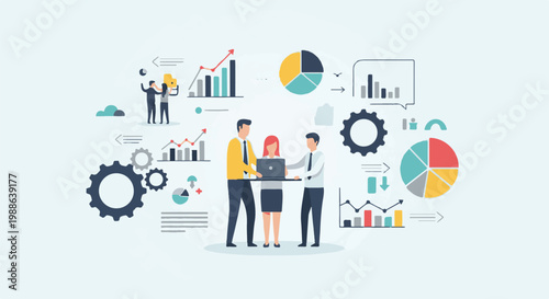 Teamwork and data analysis with charts and gears