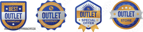 Professional "Outlet Store & Premium Special Offer" Badge Set, Modern Blue & Gold Gradient Retail Discount Seal Collection
