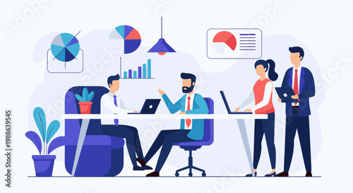 Business professionals collaborate and analyze data in a modern office setting (1)