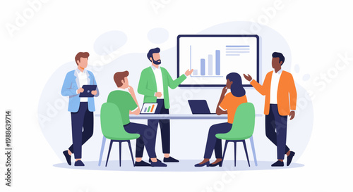 Diverse professionals collaborating at a table during a meeting presentation