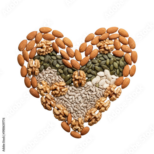 Crafted heart shape made from colorful autumn leaves and acorns isolated on transparent background