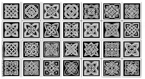 Tiles Celtic knotwork set with intricate black and white patterns and designs featuring ornate, decorative, art with graphics and illustrations