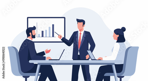 Colleagues in a meeting presenting data from a laptop