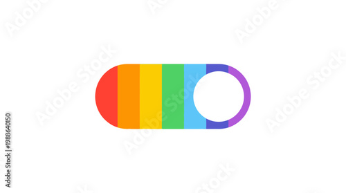 Flat vector illustration of a UI toggle switch in rainbow colors, symbolizing pride month and LGBTQ+ inclusivity
