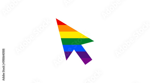 A flat vector illustration of a rainbow cursor representing pride month and UI elements, symbolizing digital inclusivity and diversity in technology