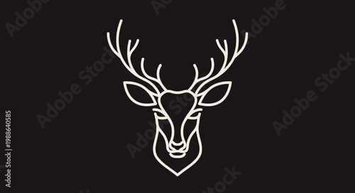 Minimalist deer head line art with antlers on black