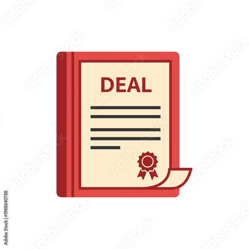 Red booklet with a prominent deal agreement cover in bold lettering featuring a ribbon and seal for official documentation