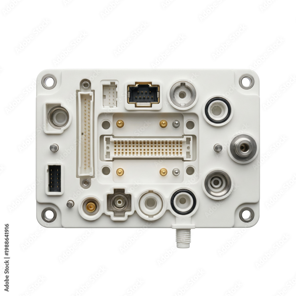 Fototapeta premium Medical Device Internal Components Panel with Multiple Connectors and Ports