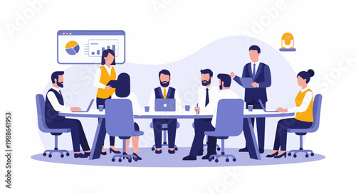 A diverse group of professionals collaborate in a modern office meeting room setting