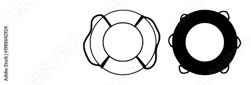 Lifebuoy set with black silhouette against white background featuring rescue, safety, nautical with circular and buoyant