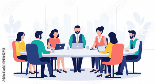 Diverse team collaborates around a table in a modern office setting