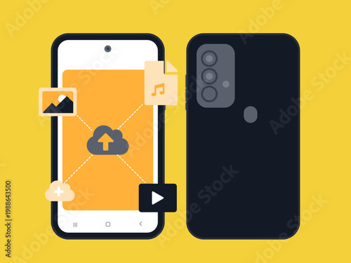 Smartphone with Cloud Storage and File Management Illustration