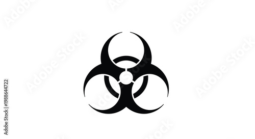 A stark black biohazard symbol is prominently displayed against a clean white background high quality professional