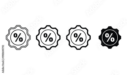Four black and white percent icons in different styles and variations for discount or sale signs