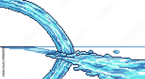 Pixel Art Water Flowing into Water Surface.