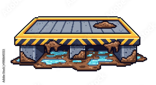Pixel Art Construction Site Drainage System Illustration.