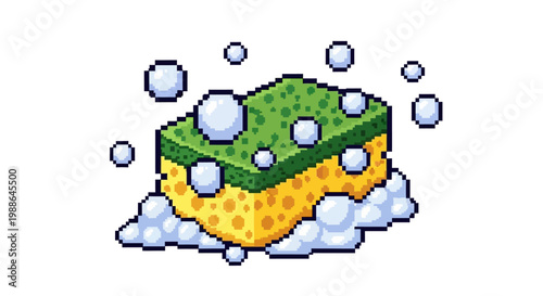 Pixel Art Sponge with Bubbles for Cleaning.