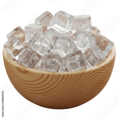 A wooden bowl filled with white rice grains on a woven mat isolated on transparent background