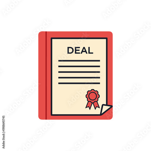 Red book with a signed deal agreement certificate on a clean white background symbolizing success and partnership