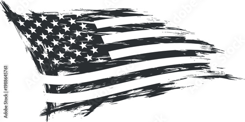 A distressed American flag rendered with grunge brush strokes, symbolizing independence and patriotism. Ideal for patriotic events, political themes, and historical retrospectives.