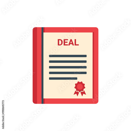 Red and beige contract booklet with a bold deal heading and a wax seal stamp on the cover symbolizing agreement and legality