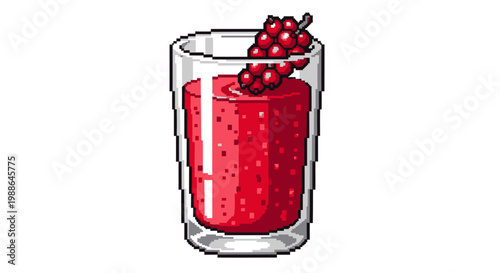 Pixel Art Red Berry Smoothie in a Glass.