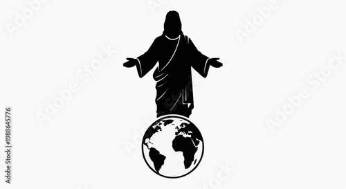 Silhouette of Jesus Christ Standing Over the Earth Globe