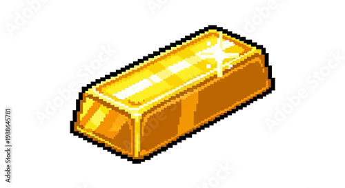 Shiny Gold Bar Pixel Art Illustration.