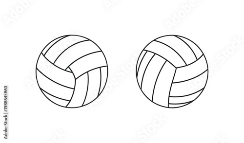 Two black line art volleyball icons on a for sports designs