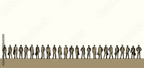 Vector drawing. Standing Businessman in a queue