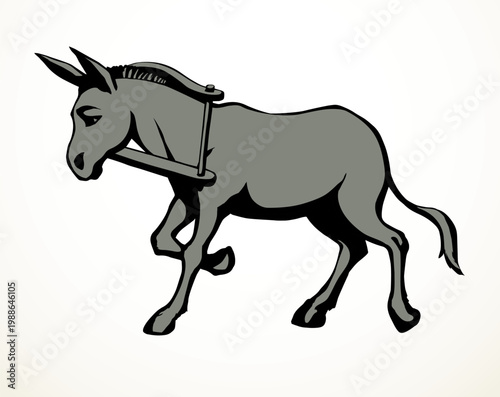 Vector drawing. Cute old mule