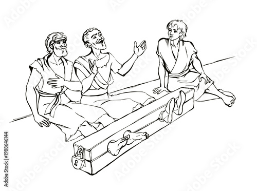 Paul and Silas in prison. Vector drawing