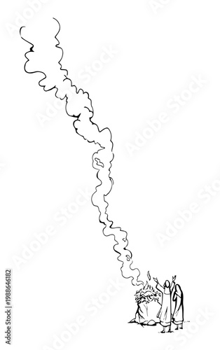 Vector drawing. Noah Offers a Sacrifice to God