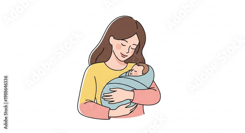 A mother tenderly holding her swaddled baby in a warm and loving embrace