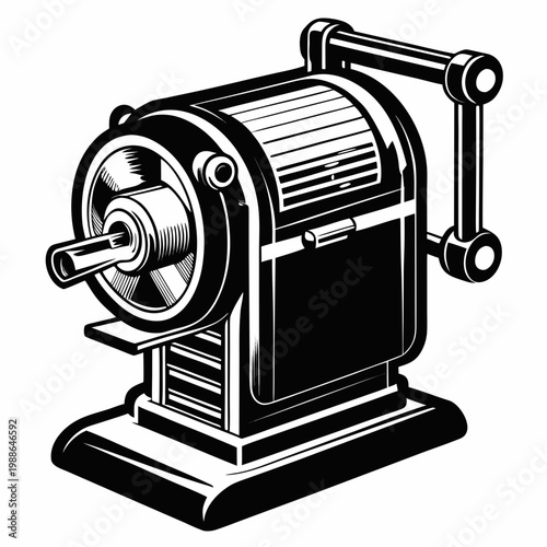 Vintage manual pencil sharpener wall mount blade mechanism silhouette