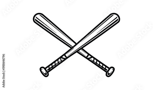 Two baseball bats crossed over each other on a in a simple line drawing style
