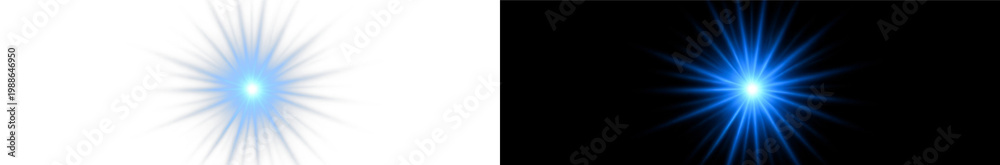 Obraz premium Blue glowing starburst sparkle light rays soft effect png overlay element