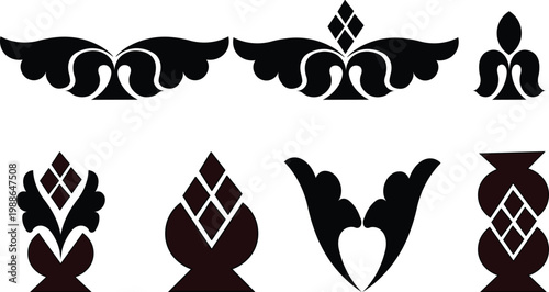 Decorative black tribal butterfly wings vector illustration set featuring an elegant floral ornament pattern and silhouette art elements for tattoo design