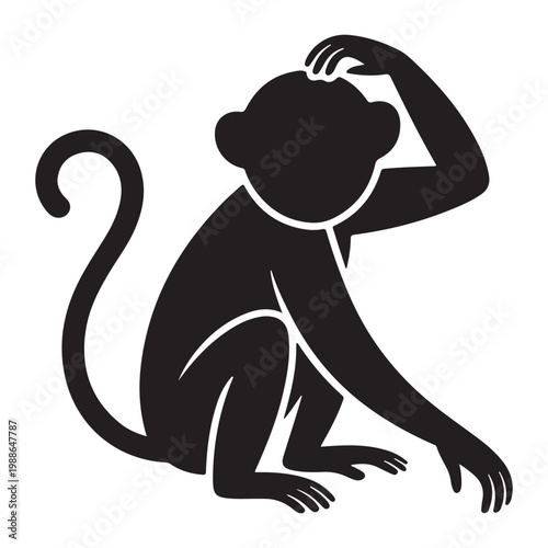 Monkey Silhouette - Wild Primates Animal and Nature Concept Vector Illustration