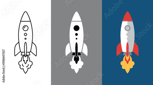 Rocket Ship Launching into Space with Flames and Smoke