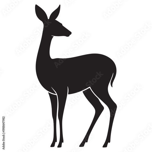 Deer Silhouette Profile - Wild Roe Deer Animal and Nature Concept Vector Illustration