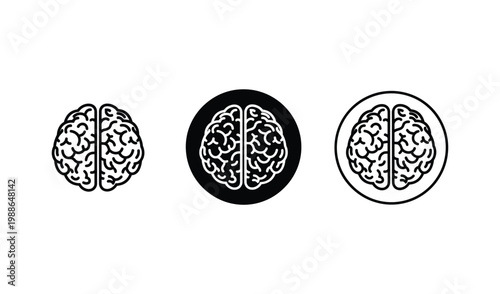 Brain icons in various styles on for concepts of intelligence and health