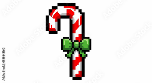 Pixel Art Candy Cane with Green Bow.