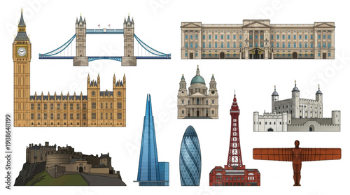 Famous Landmarks of London and Edinburgh Iconic Architecture Collection